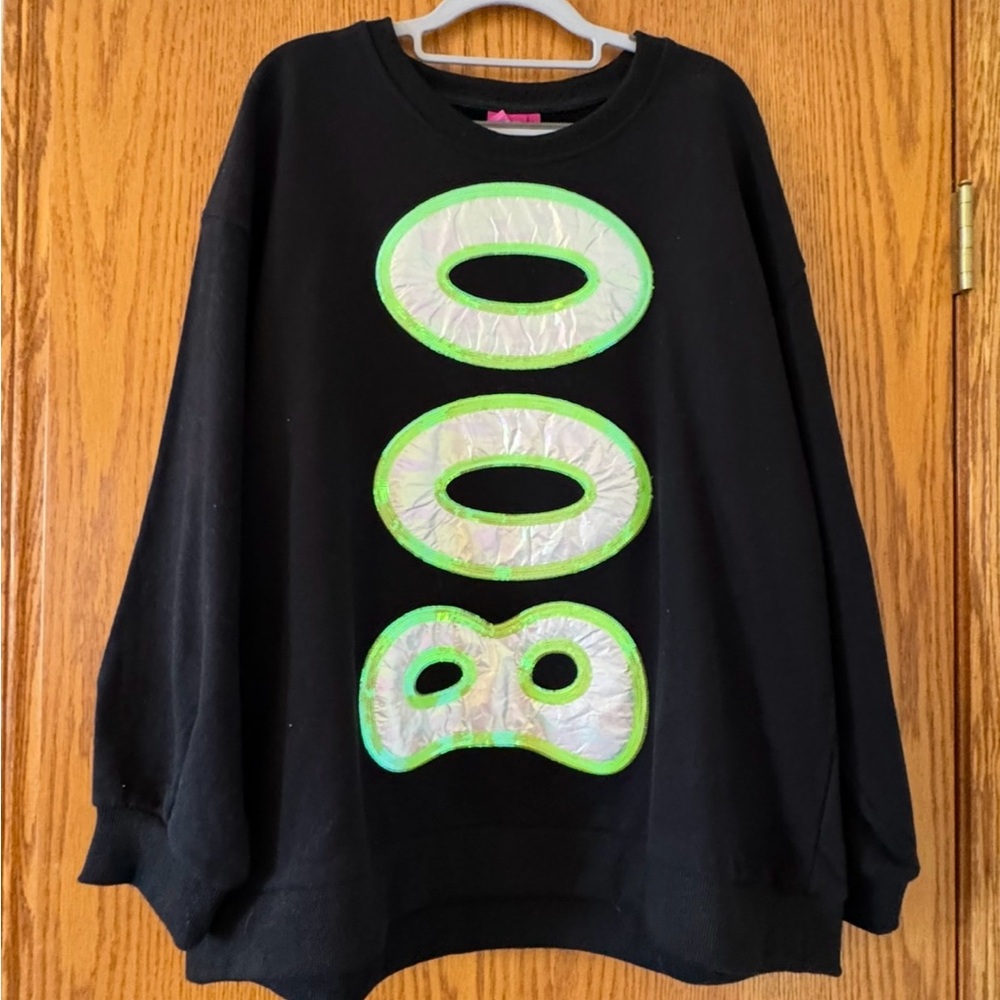 Queen of Sparkles Black Sweatshirt with Neon Green and Silver Accents